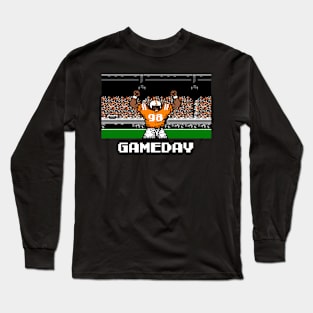 Orange and White Football Gameday Retro 8 Bit Linebacker Long Sleeve T-Shirt